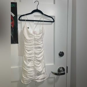 White scrunched mini dress open back windsor